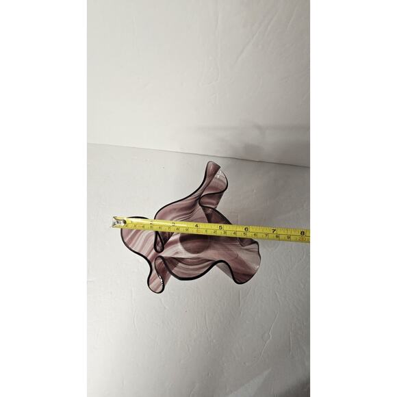 Purple Ribbon Art Glass Handkerchief Bowl Handkerchief Swirl Glass Bowl Purple - Picture 7 of 13